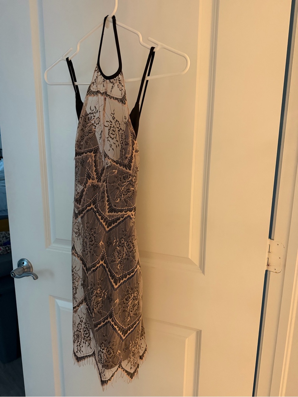 Free People Halter Lace Midi Dress in Beige and Black XS